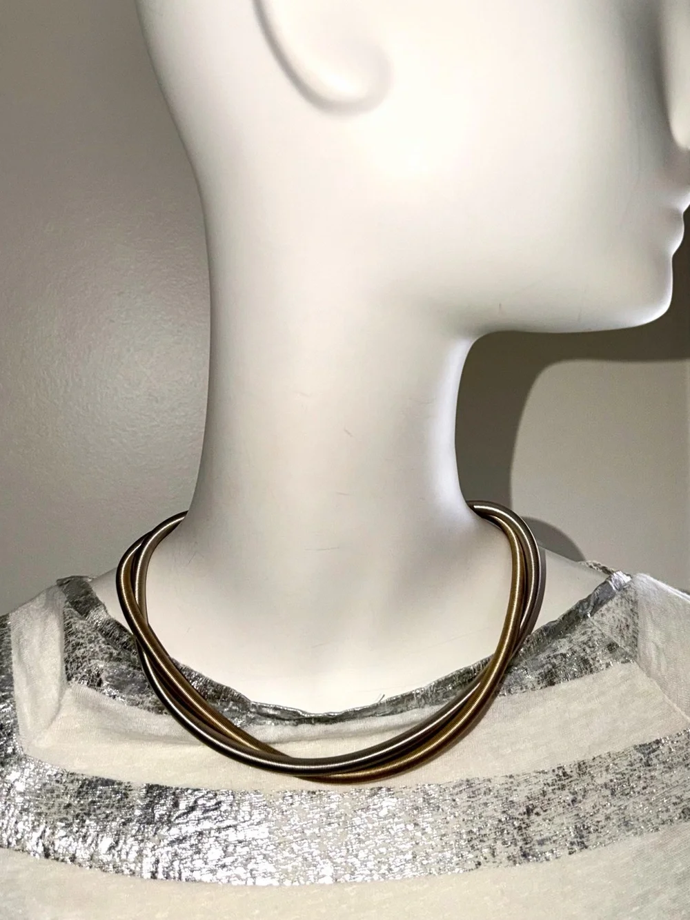 Source Unknown Twin-Tone Metal Collar Necklace - Gold and Silver
